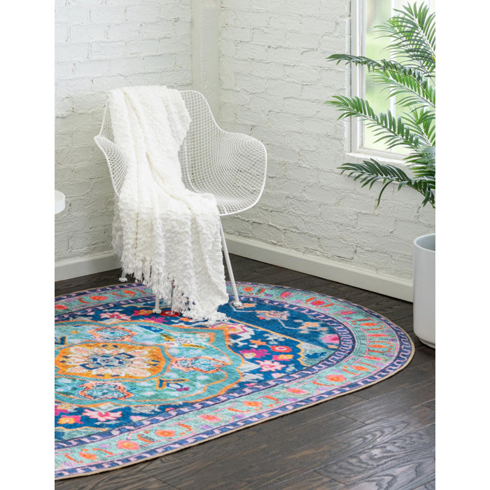 Mistana™ Sonja Machine Woven / Power Loomed Chenille Blue/Black/Orange